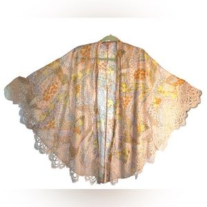 Victoria Secret Boho Lace & Floral Kimono Cape Robe Daisy Jones Vibes Cotton